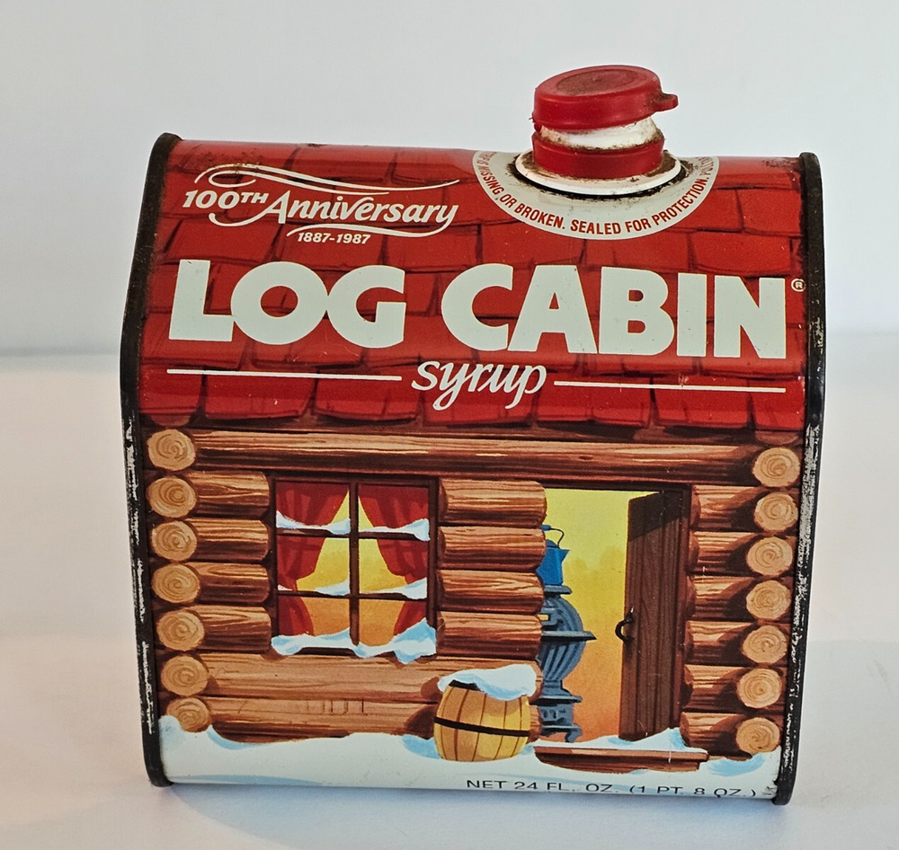 Vintage 1987 Log Cabin Syrup Tin 100th Anniversary Limited Edition 4 3/4" Long
